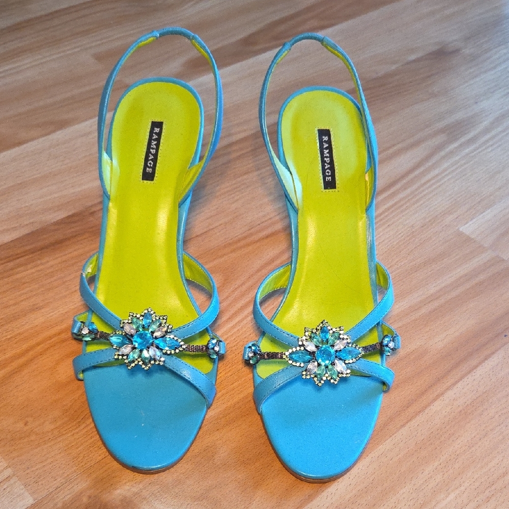 Rampage Turquoise and Lime Jeweled Sandals